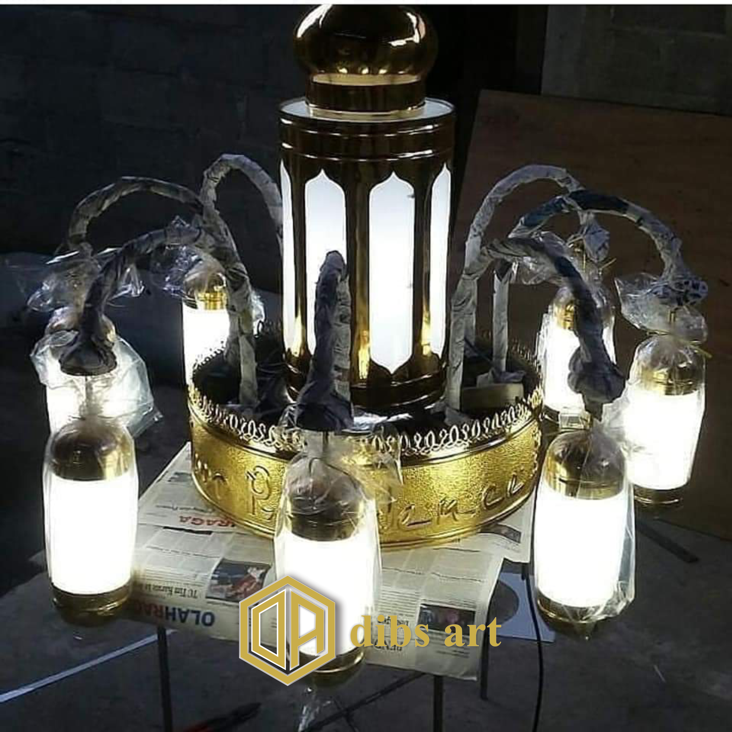 lampu gantung nabawi kuningan 1 tingkat 8 tangkai